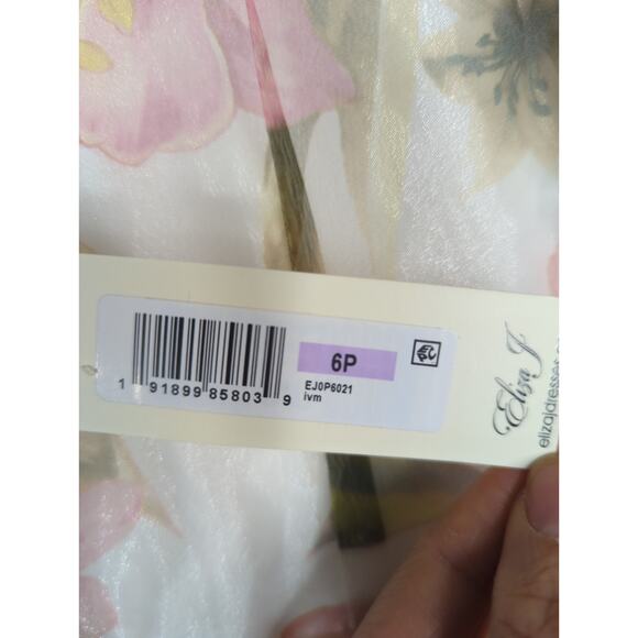 Eliza‎ J. Ivory Multi Floral Illusion Neck Belted Evening Dress Womens 6P NWT - Picture 9 of 16